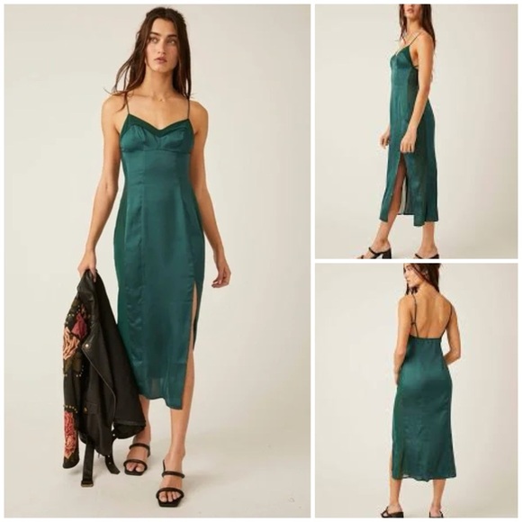 Free People Intimately Free City Cool Slip Fairy Dress Mesh In Evergreen Size S - Picture 1 of 12